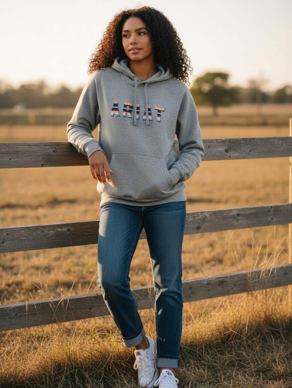 Ariat Gray Sweatshirt Logo Hoodie Casual Cowgirl Western